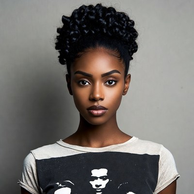 African-American woman with curly updo