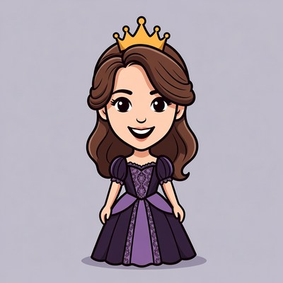 Cartoon girl wearing purple princess dress