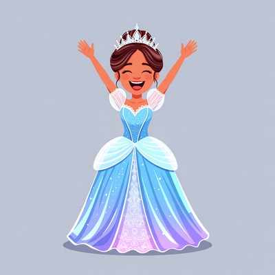 Happy girl in blue princess gown