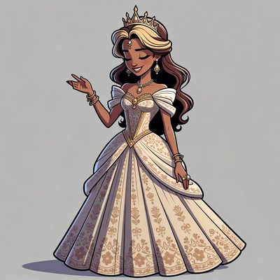 Princess in white gold gown