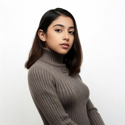 Young Latina woman in turtleneck sweater