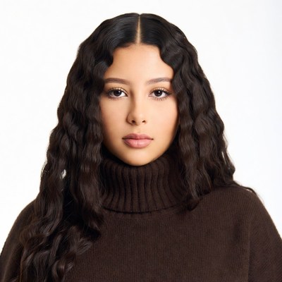 Young Latina woman in brown turtleneck