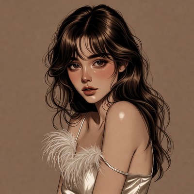 Beautiful woman in feathered slip dress