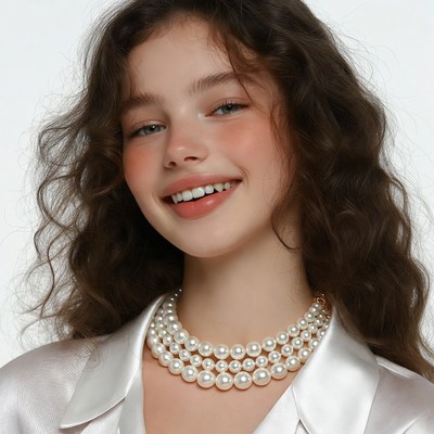 Smiling girl with pearl necklace