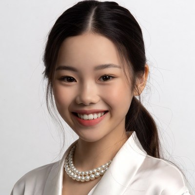 Asian woman smiling with pearl necklace