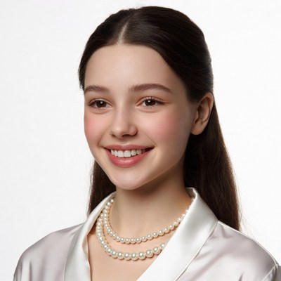 Smiling girl with pearl necklace