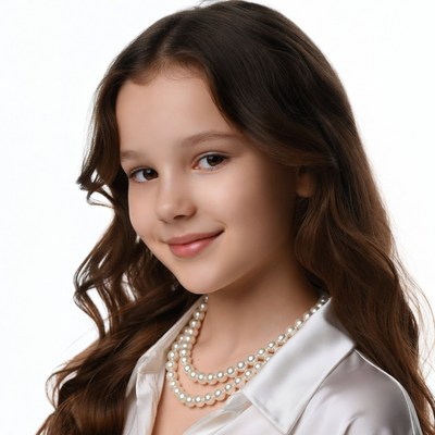 Girl with pearl necklace smiling