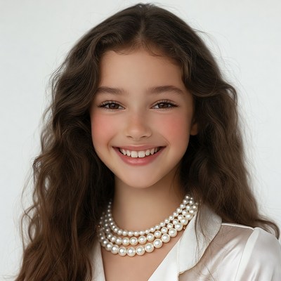 Smiling girl with pearl necklace