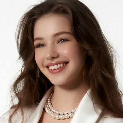 Smiling woman with pearl necklace