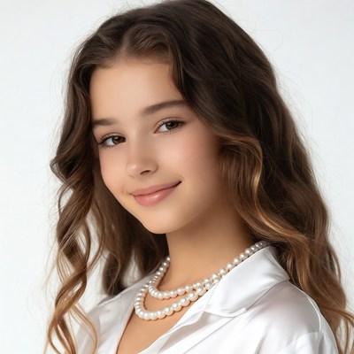 Girl with pearl necklace smiling