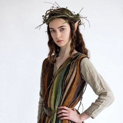 Woman wearing vine wreath and vest