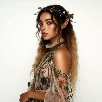 Woman with floral elf crown