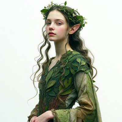 Elf girl with green leaf dress