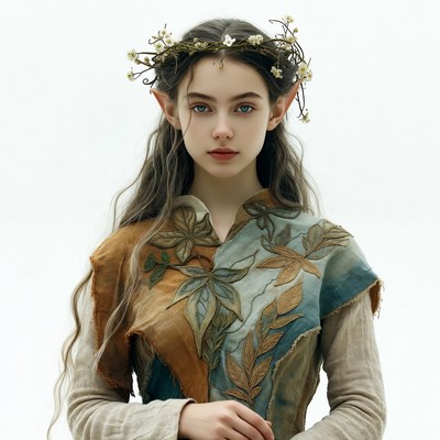 Girl with flower crown and leaf dress