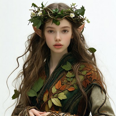 Elf girl with floral leaf crown