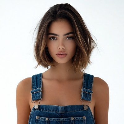 Woman in denim overalls portrait