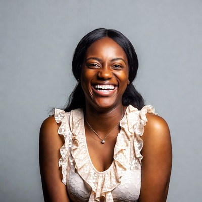 Smiling African-American woman in lace top