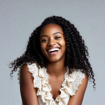Smiling African-American woman in lace top