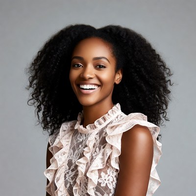 African-American woman smiling with curly hair