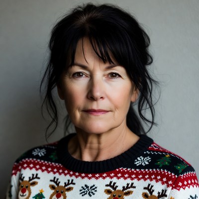 Woman in reindeer Christmas sweater