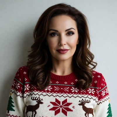 Woman in red Christmas reindeer sweater