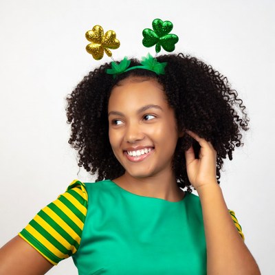 Black girl smiling in shamrock headband