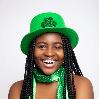 African-American woman in green St. Patrick's hat
