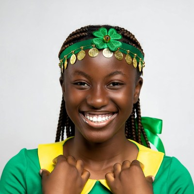 African girl in green St. Patrick's Day outfit