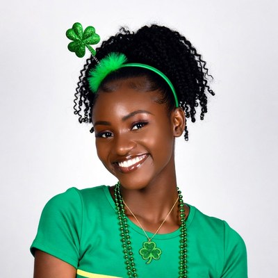 African-American girl in shamrock St. Patrick's headband