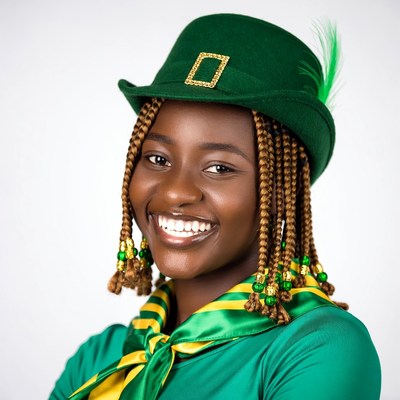 African-American woman in green leprechaun hat