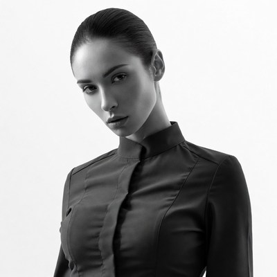Woman in black collar shirt portrait