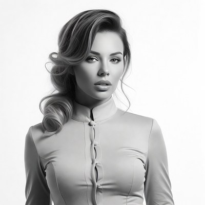 Beautiful woman in buttoned blouse