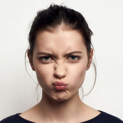 Woman making duck face pout