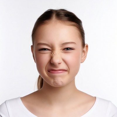 Girl making funny scrunched face