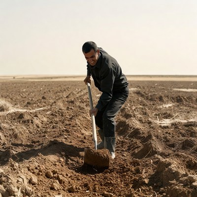Man digging soil in field