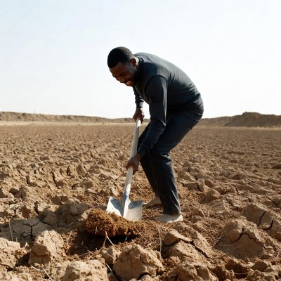 African-American man digging soil