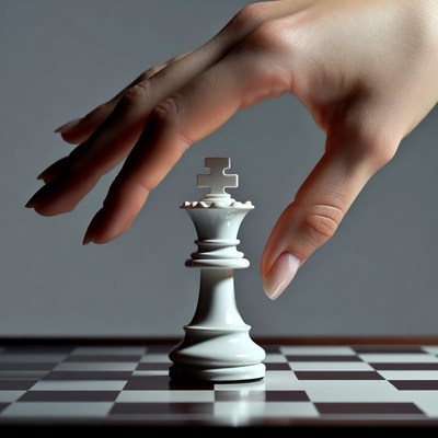 Woman's hand holding chess king