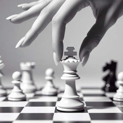 Woman's hand holding chess king