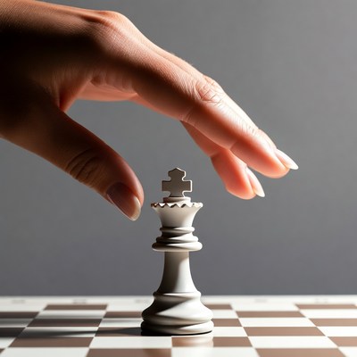 Hand moving chess king piece