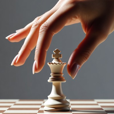 Hand holding chess king piece