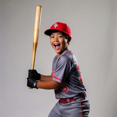 Asian boy swinging baseball bat