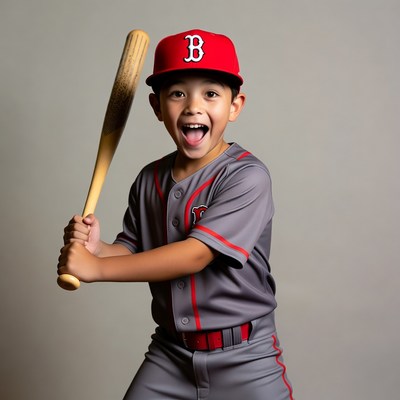 Asian boy swinging baseball bat