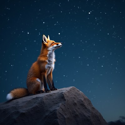 Red Fox Gazing at Starry Night Sky