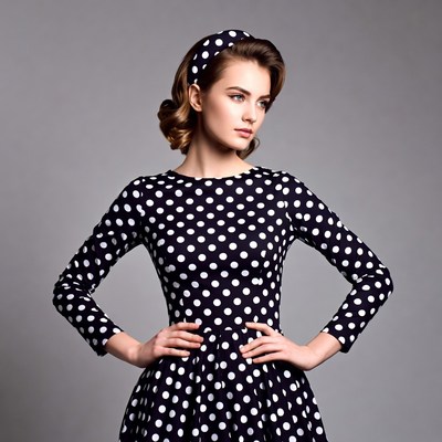 Woman in black polka dot dress