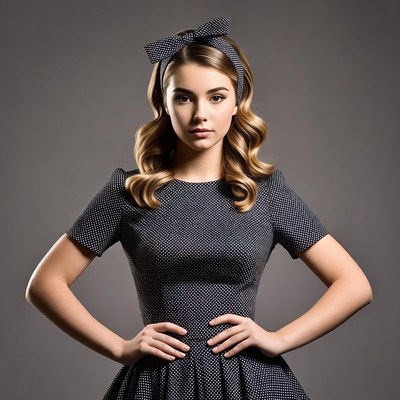 Young woman in polka dot dress with bow