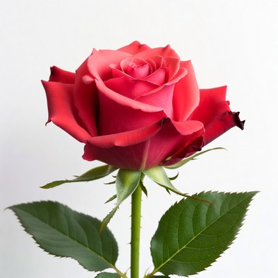 Red Rose with Leaves