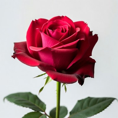 Red Rose with Green Leaves