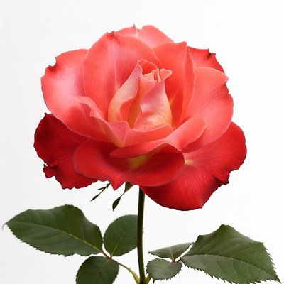 Pink Rose with Green Leaves