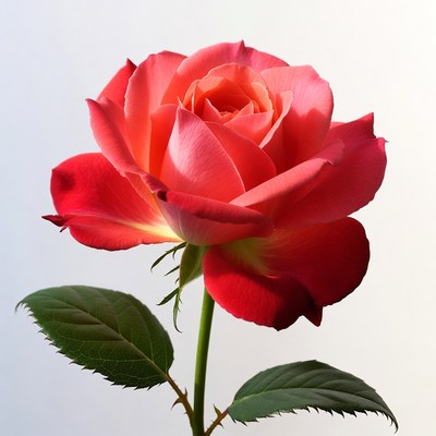 Red Rose with Green Leaves