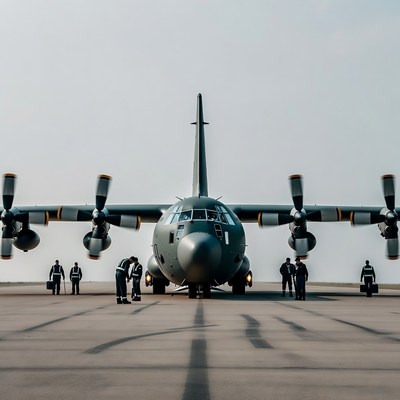 C-130 Hercules with ground crew